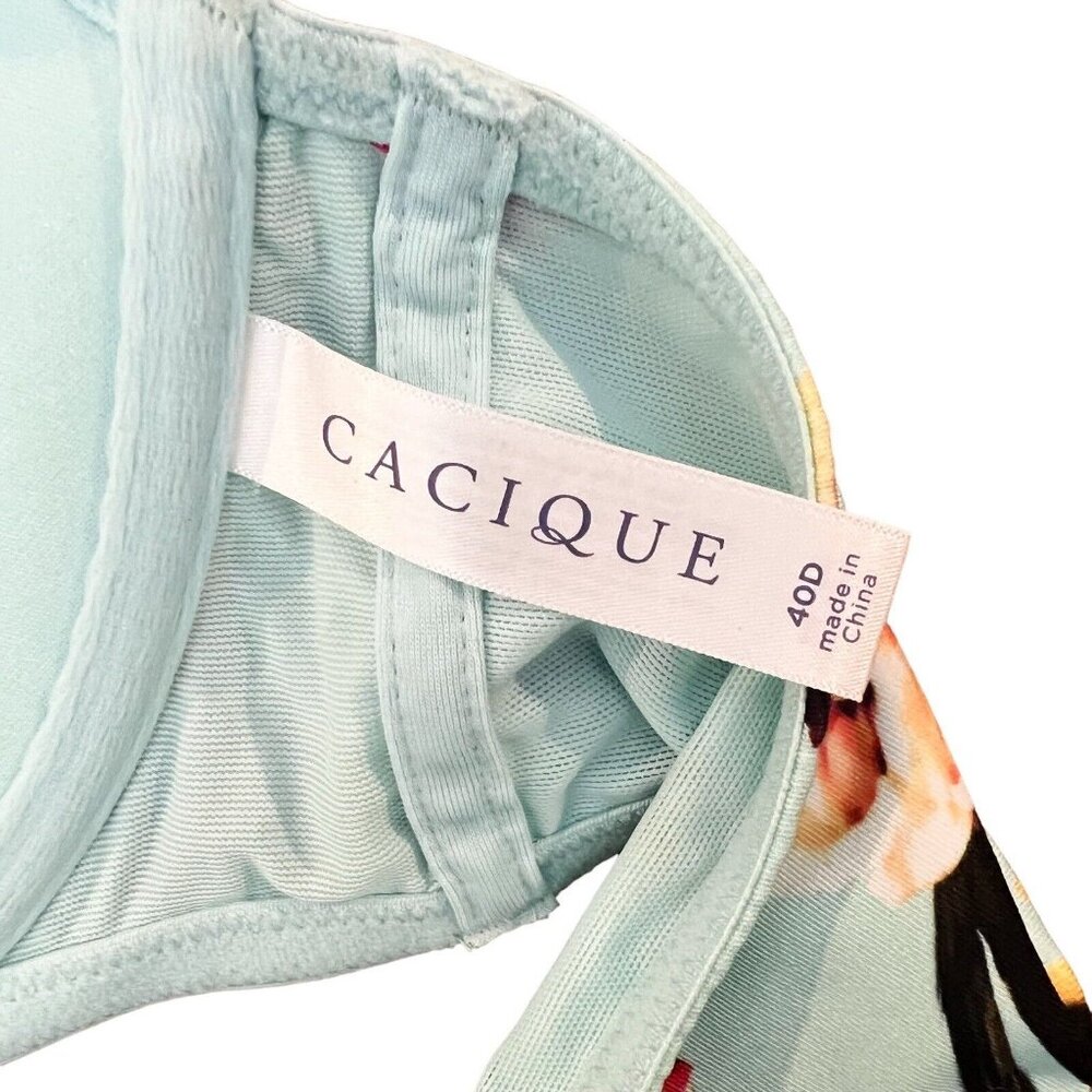 CACIQUE NWT Lane Bryant Boost Plunge‎ Lace Green Floral Racerback Bra Size 40D - Picture 7 of 10